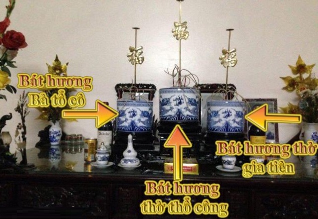 Vị trí các bát hương trên ban thờ